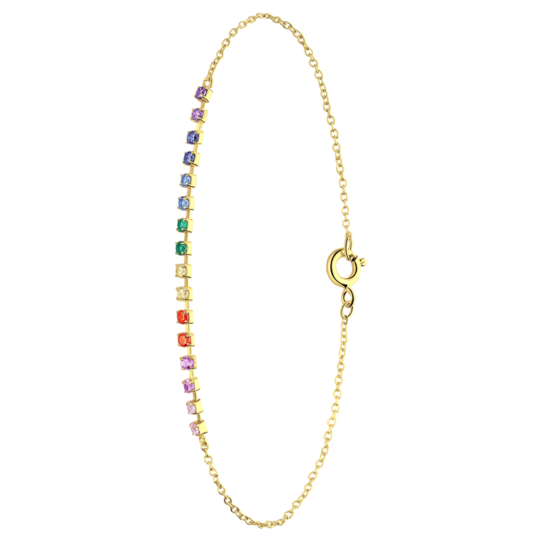 Zilveren goldplated tennisarmband zirkonia multi