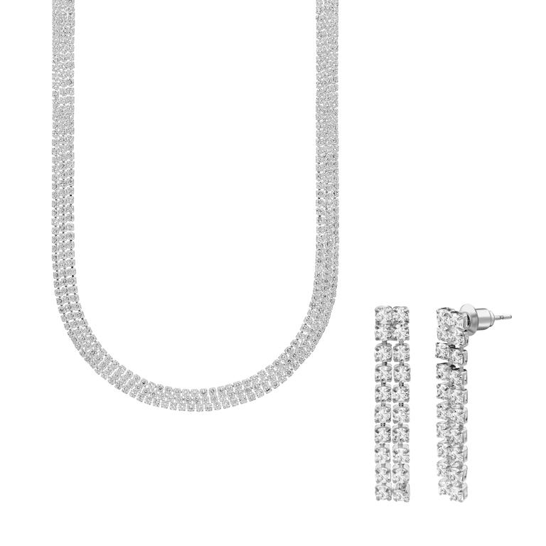 Zilverkleurige bijoux set met ketting en oorbellen