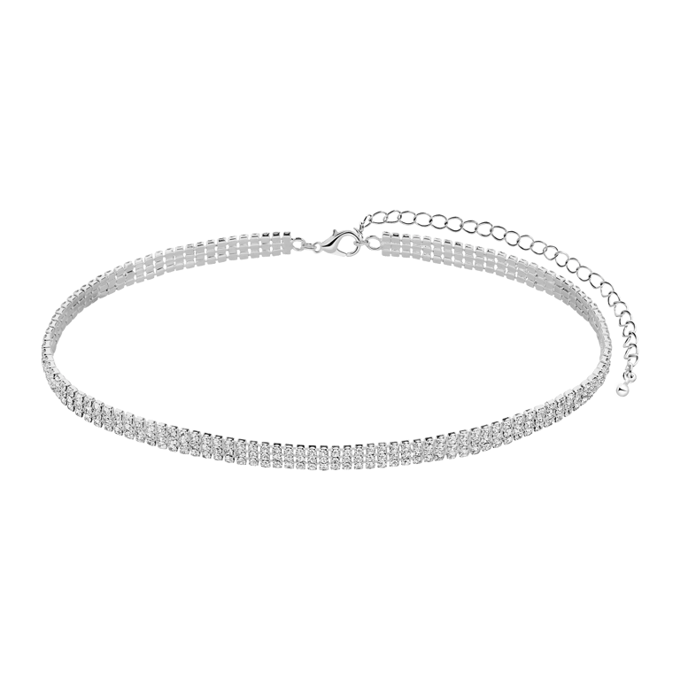 Bijoux zilverkleurige ketting met strass voor dames