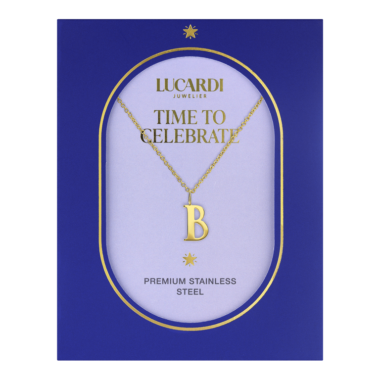 Stalen goldplated ketting met letterhanger B voor dames