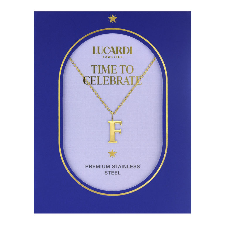 Stainless steel goldplated ketting letter F