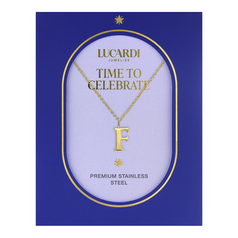 Stalen goldplated ketting letter F