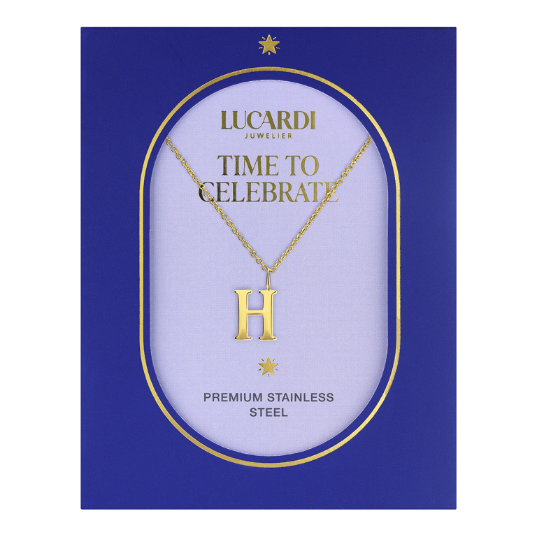 Stainless steel goldplated ketting met letterhanger H voor dames