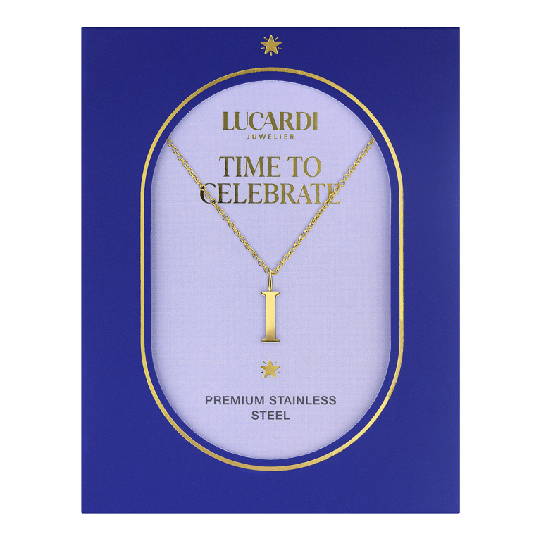 Stalen goldplated ketting letter I