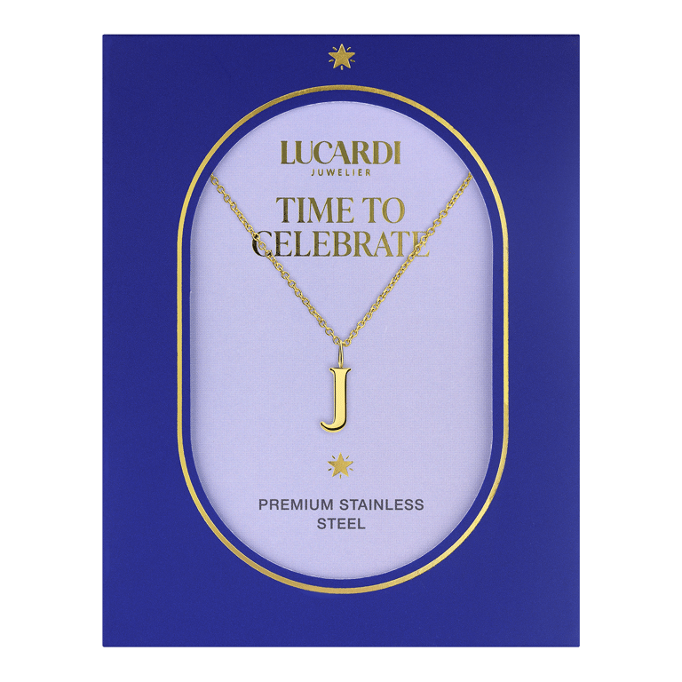 Stainless steel goldplated ketting met letterhanger J voor dames