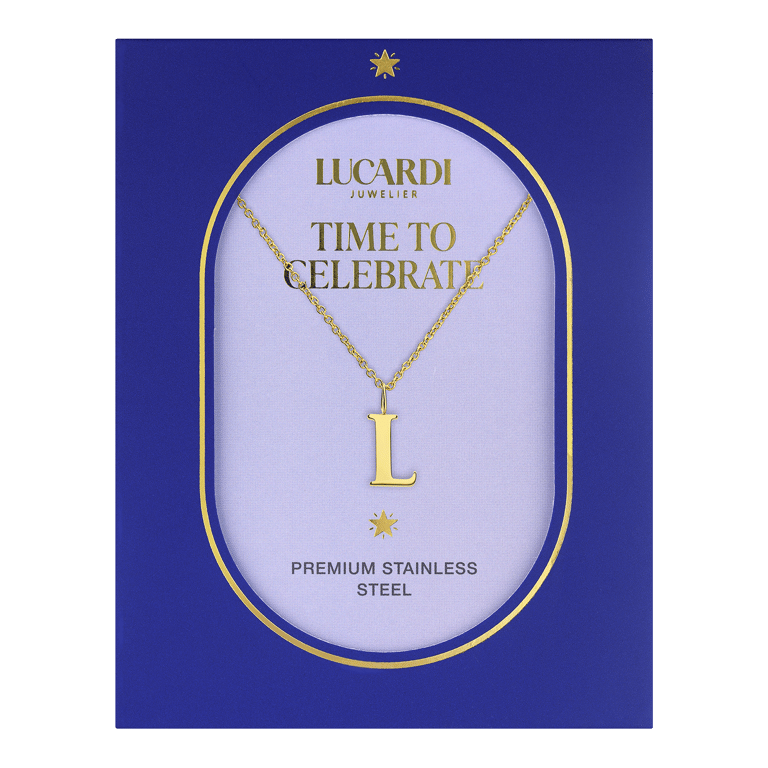 Stainless steel goldplated ketting met letterhanger L voor dames