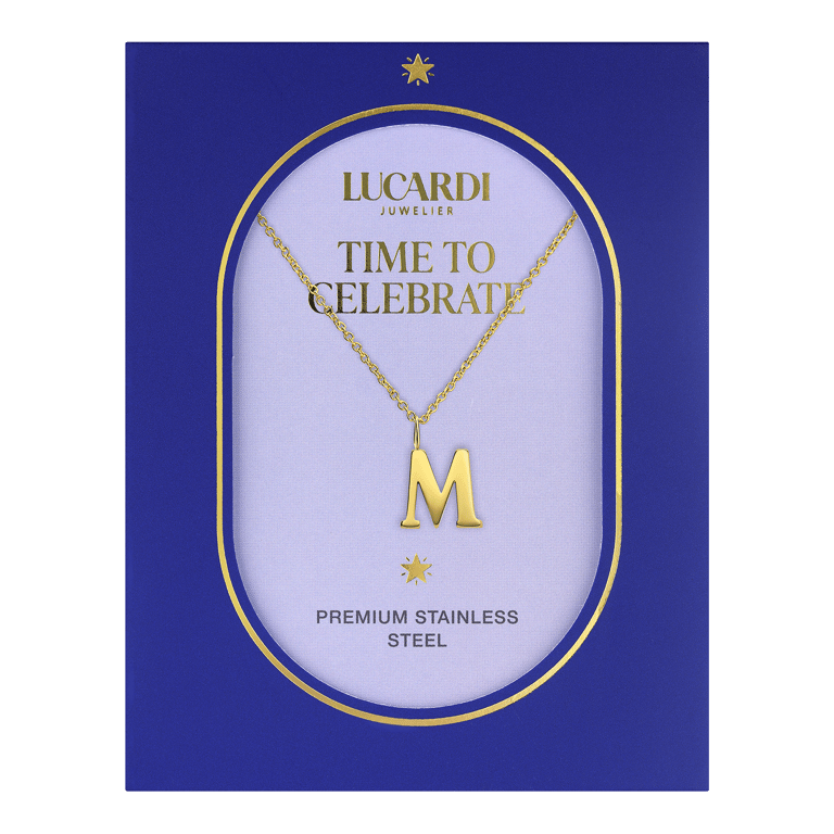 Stainless steel goldplated ketting met letterhanger M voor dames