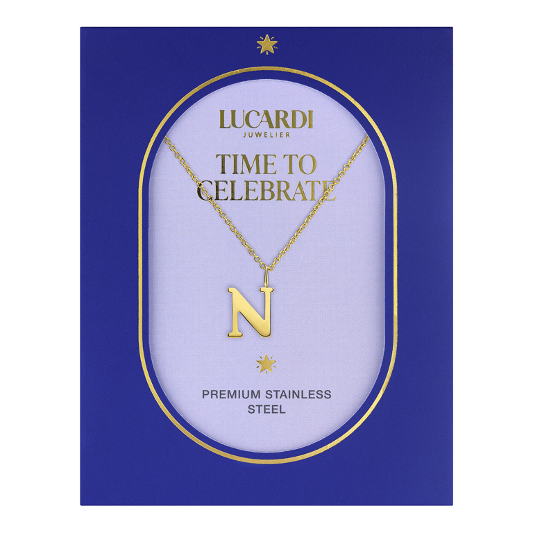 Stainless steel goldplated ketting met letterhanger N voor dames