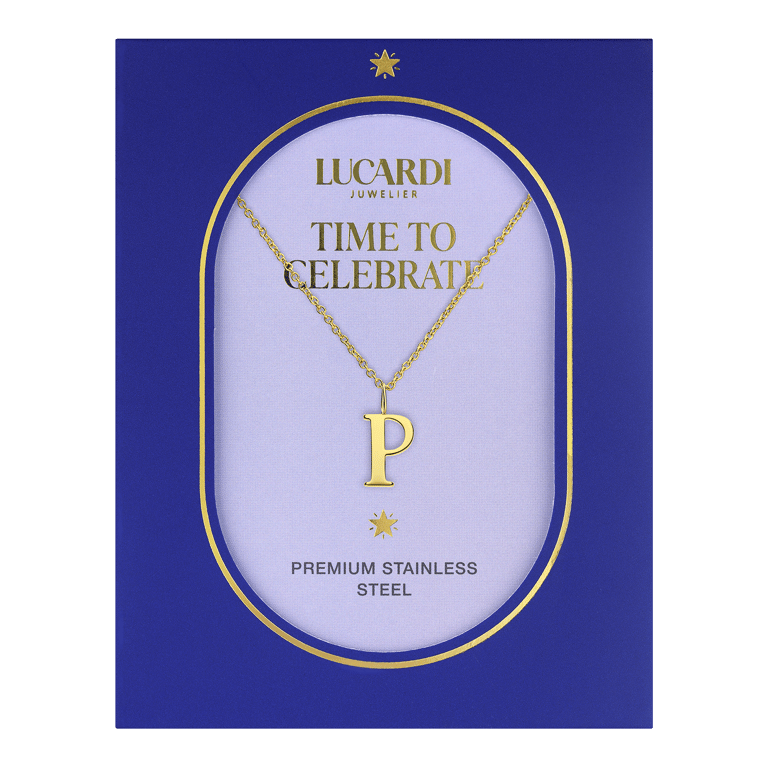 Stainless steel goldplated ketting met letterhanger P voor dames