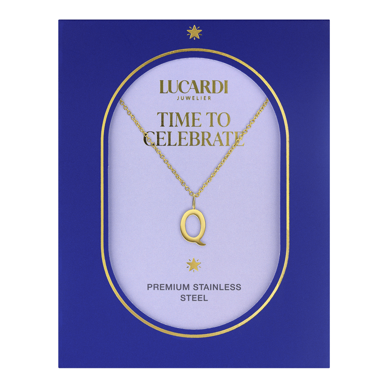Stalen goldplated ketting letter Q