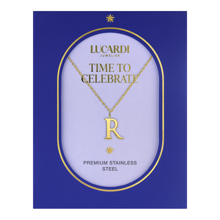 Stainless steel goldplated ketting letter R