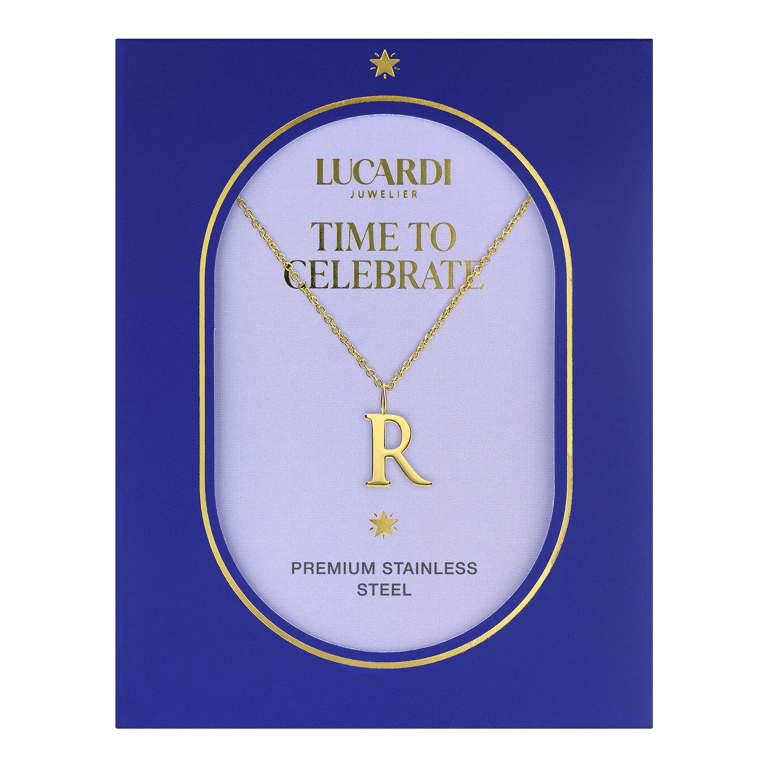 Stalen goldplated ketting letter R
