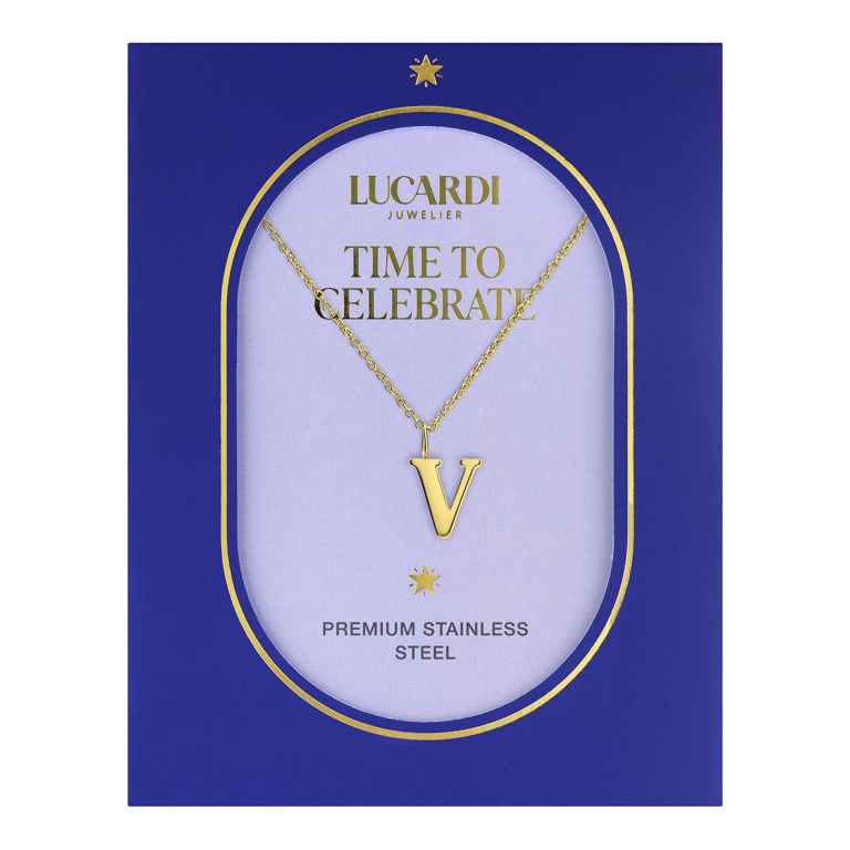 Stalen goldplated ketting letter V