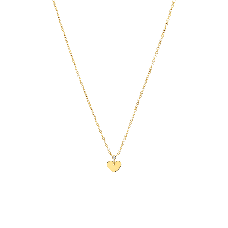 Stalen goldplated ketting met hanger hart met zirkonia voor dames