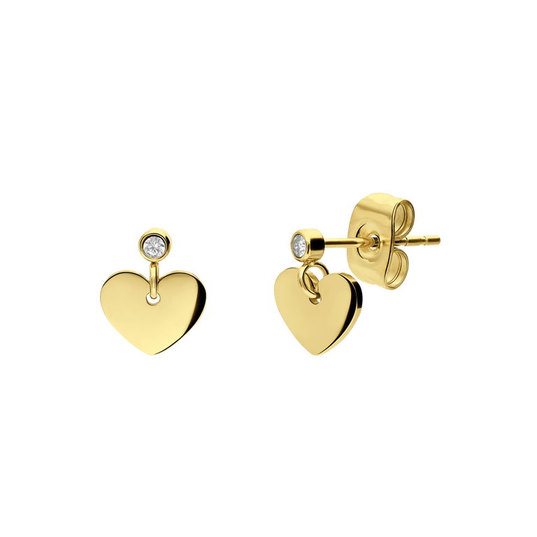 Stalen goldplated oorhangers hart met zirkonia voor dames