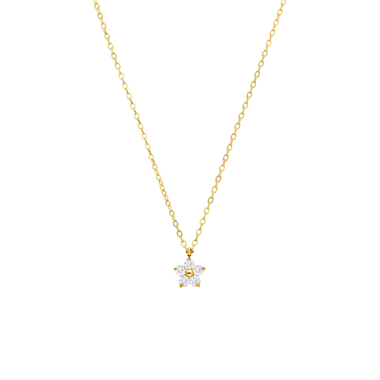 Stalen goldplated ketting met hanger bloem met zirkonia voor dames