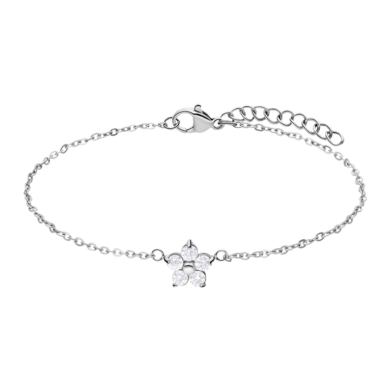 Stalen armband bloem met zirkonia wit