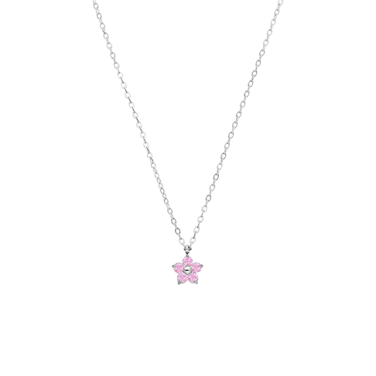 Halskette aus Edelstahl, Blume mit Zirkonia, Hellrosa