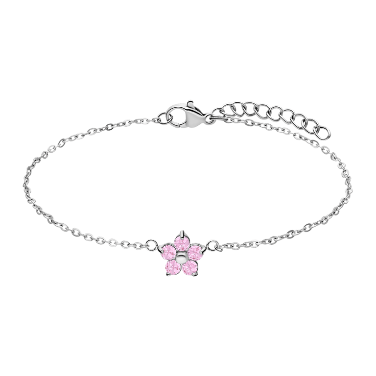 Armband aus Edelstahl, Blume mit Zirkonia, Hellrosa