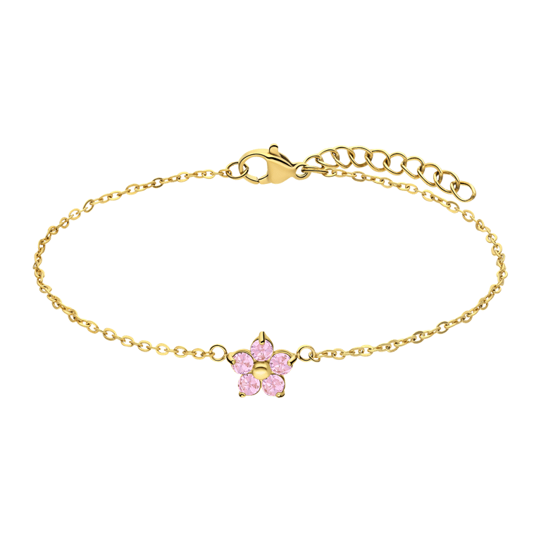 Stalen goldplated fantasiearmband bloem met zirkonia voor dames