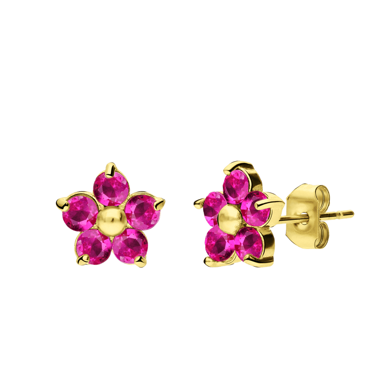 Ohrstecker aus Edelstahl, vergoldet, Blume mit Zirkonia, Dunkelrosa