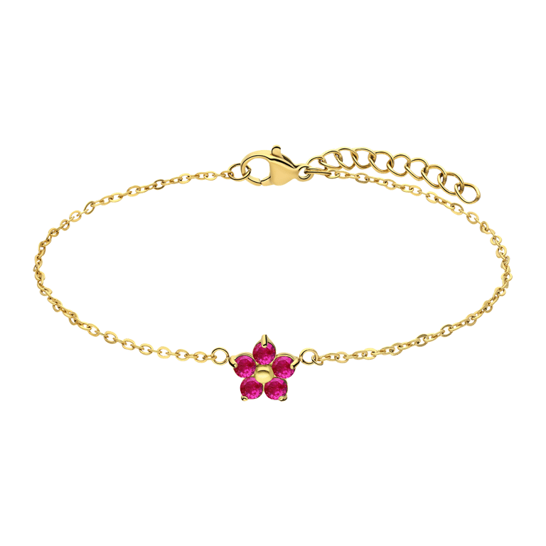 Armband aus Edelstahl, vergoldet, Blume mit Zirkonia, Dunkelrosa