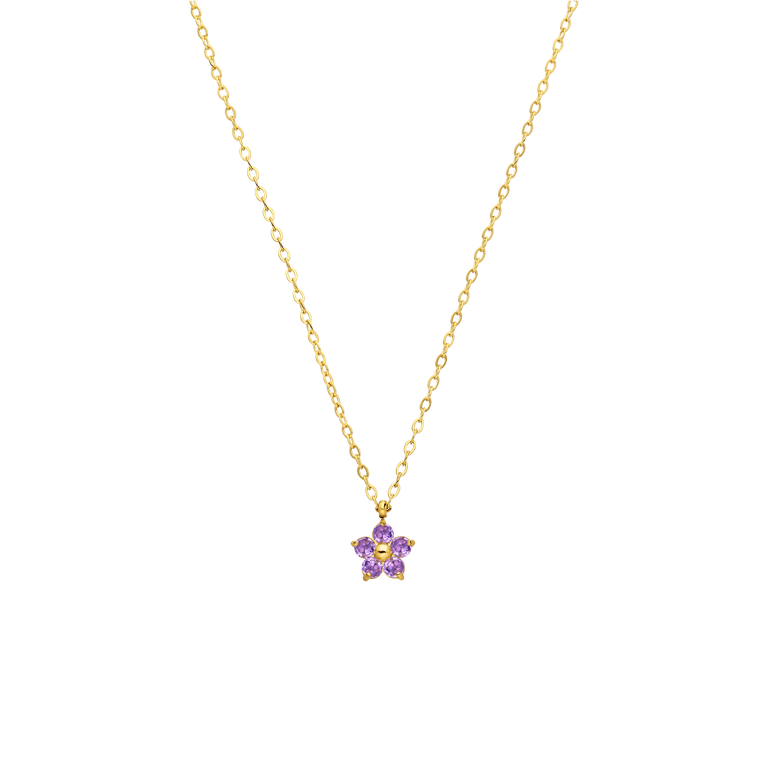 Stalen goldplated ketting met hanger bloem met zirkonia voor dames
