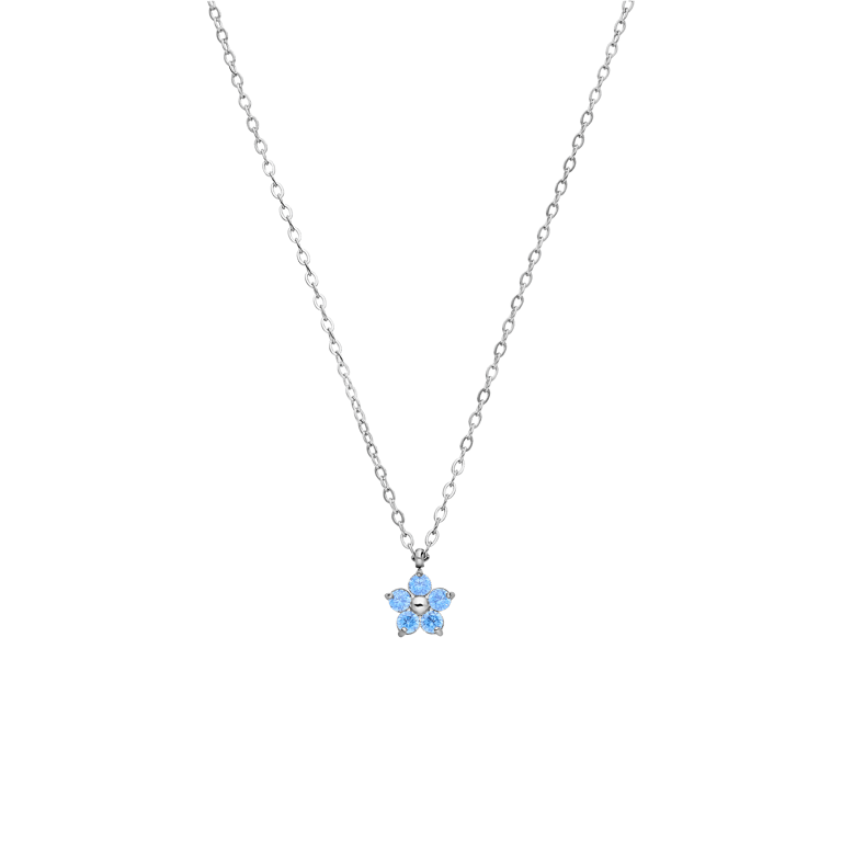 Halskette aus Edelstahl, Blume, mit Zirkonia, Aqua