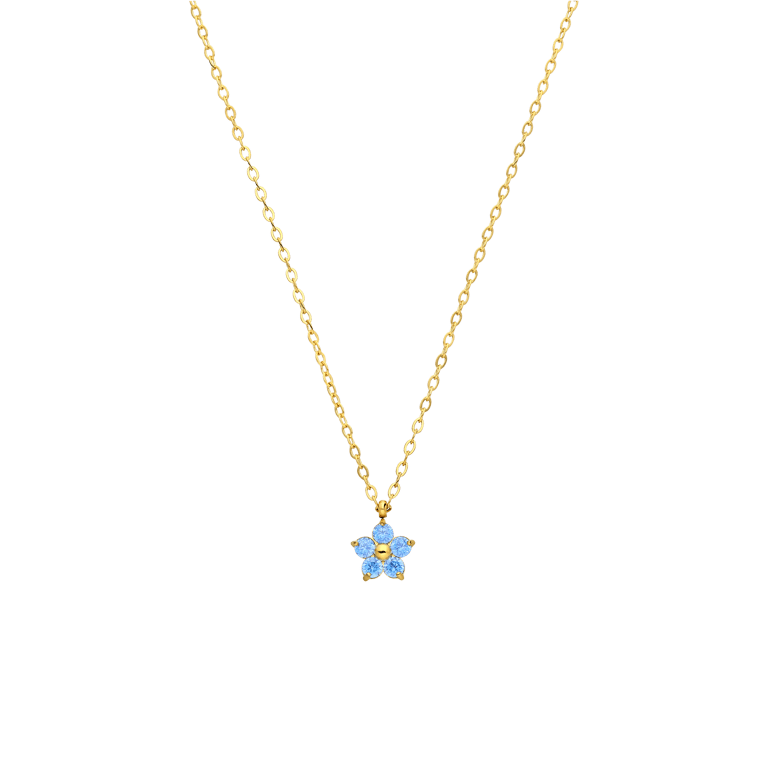 Halskette aus Edelstahl, vergoldet, Blume mit Zirkonia, Aqua