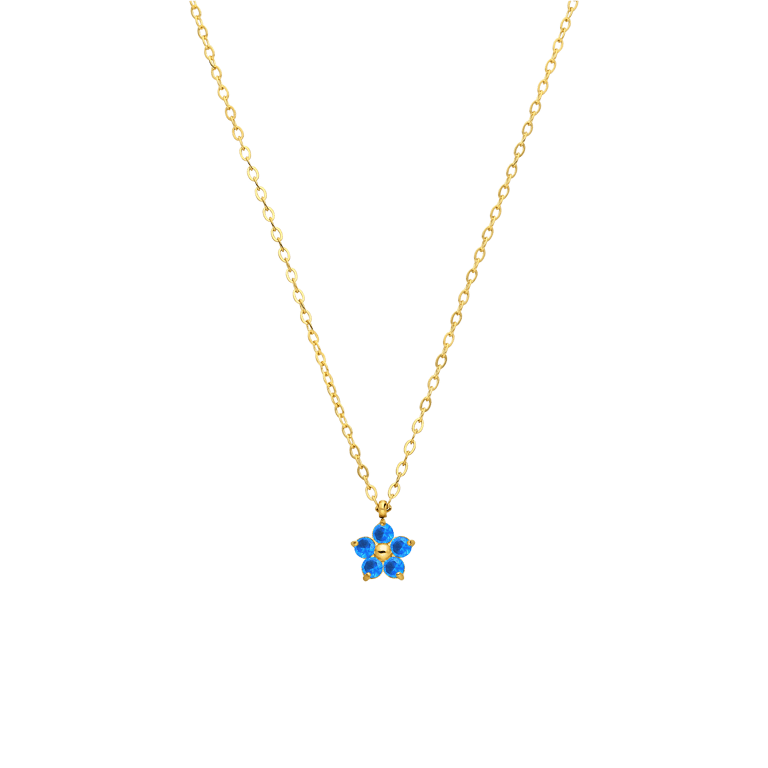 Stalen goldplated ketting met hanger bloem met zirkonia voor dames