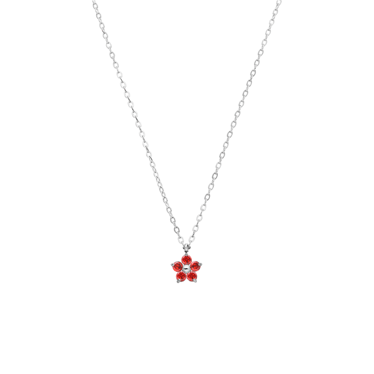 Stalen ketting bloem met zirkonia rood voor dames