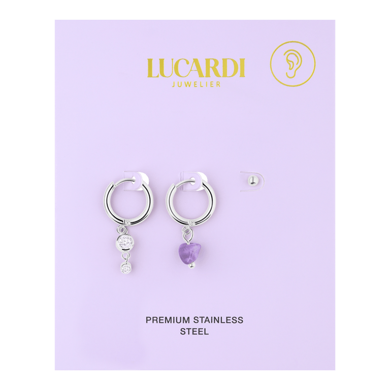 Stalen oorbellen set amethyst
