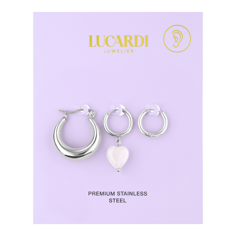 Stalen oorbellen set rozenkwarts