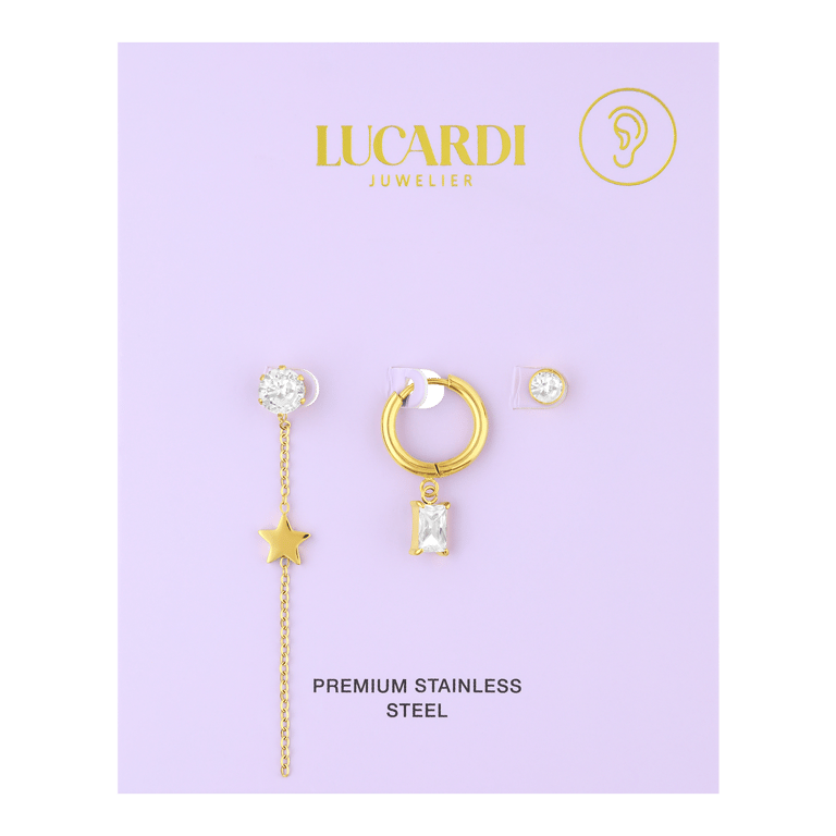 Stainless steel goldplated oorringen set ster met zirkonia voor dames