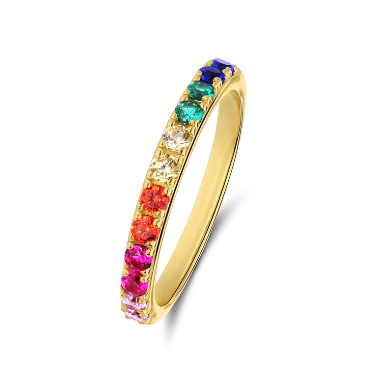 Vergoldete Silberring, Steg, Regenbogen, Zirkonia