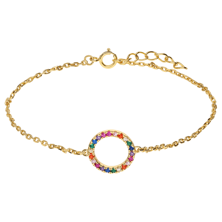 Zilveren goldpalted armband cirkel zirkonia multi