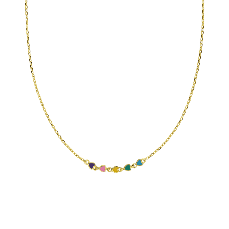 Zilveren goldplated kinderketting met hanger hart met emaille 