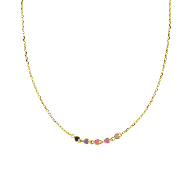 Zilveren goldplated kinderketting met hanger hart met emaille