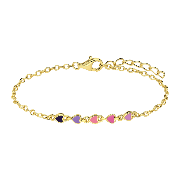 Zilveren goldplated kinderarmband met hanger hart met emaille 