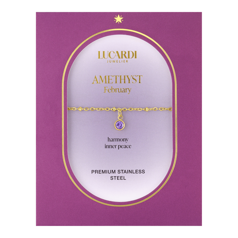 Stalen goldplated armband geboortesteen februari