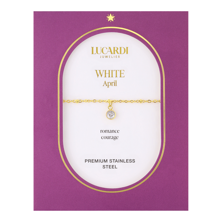 Stainless steel goldplated fantasiearmband met geboortesteen April voor dames