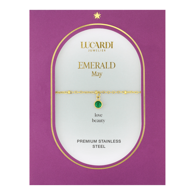 Stalen goldplated armband geboortesteen mei