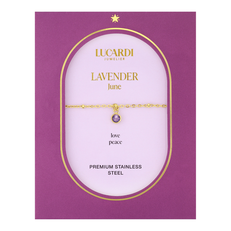 Stainless steel goldplated fantasiearmband met geboortesteen Juni voor dames