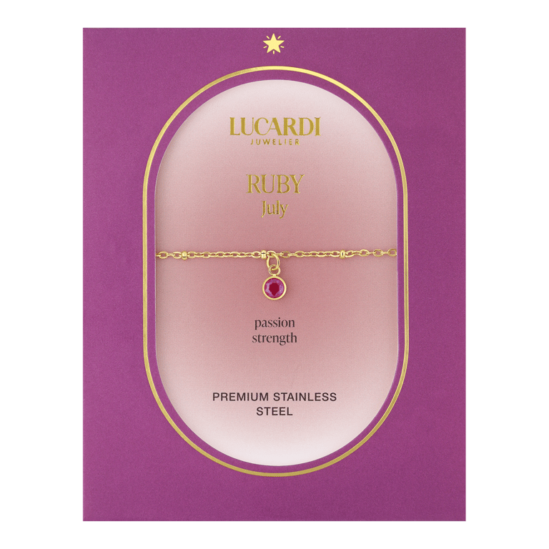 Stalen goldplated fantasiearmband met geboortesteen Juli voor dames