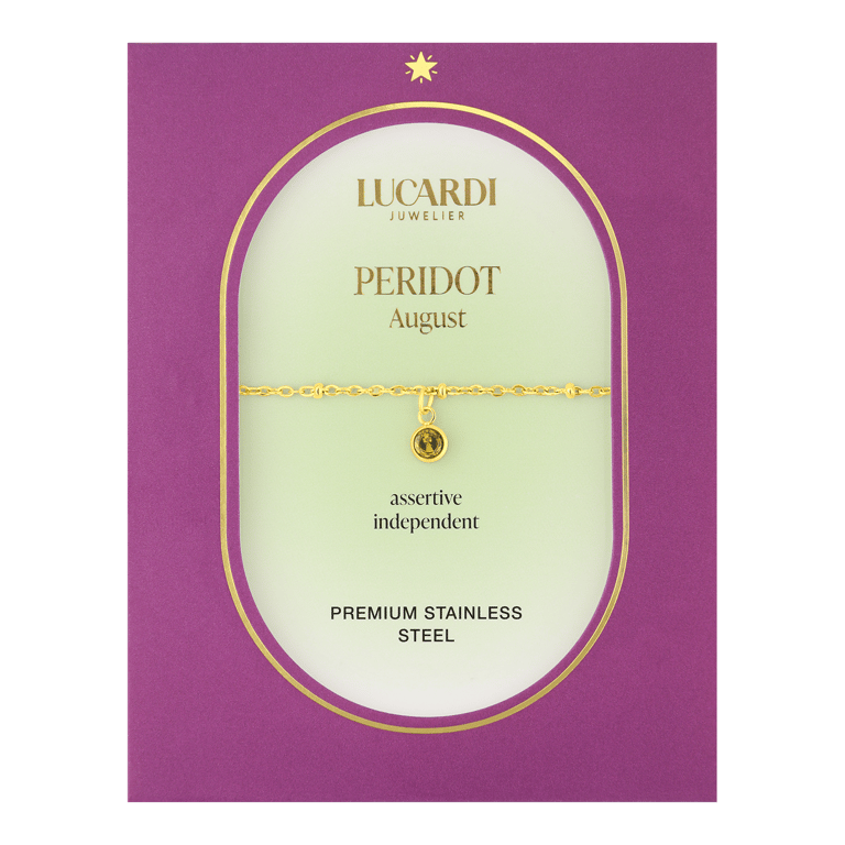 Stalen goldplated armband geboortesteen augustus