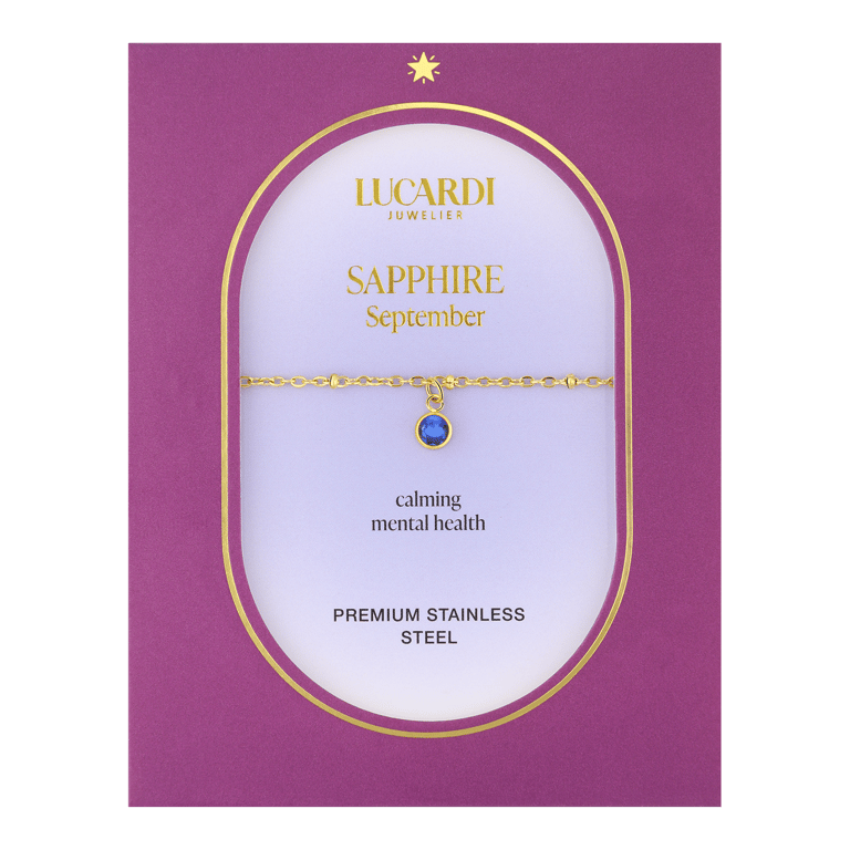 Stainless steel goldplated fantasiearmband met geboortesteen September voor dames