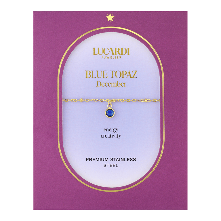 Stainless steel goldplated fantasiearmband met geboortesteen December voor dames