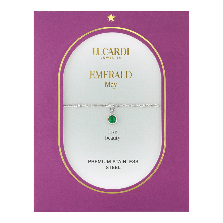 Armband aus Edelstahl, mit Geburtsstein, Mai