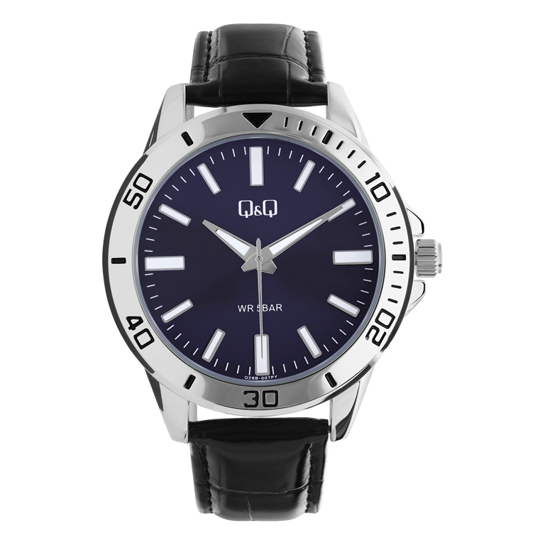 Q&Q herenhorloge met zwarte leren band