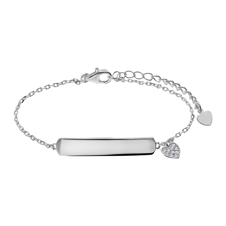 Plattenarmband aus 925er Silber, Herz, Zirkonia